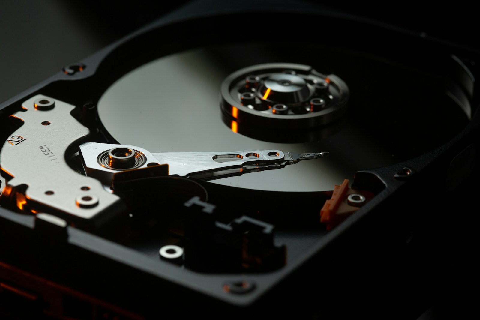 Inside a hard drive — read/write head and platter
